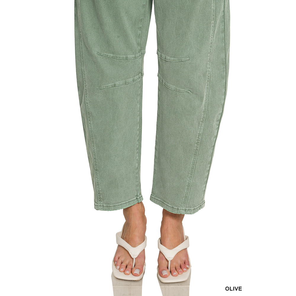 Z3 OLIVE Zenana Barrel-Leg Color Denim Pants Various Sizes - Picture 3 of 5